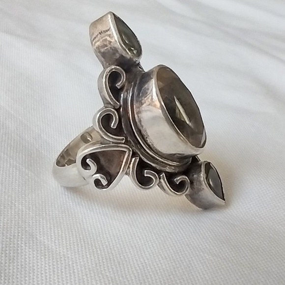 Vintage Chunky Sterling Silver Citrine Bali Style Ring w/ Peridot Accent Size 7 - Picture 3 of 6